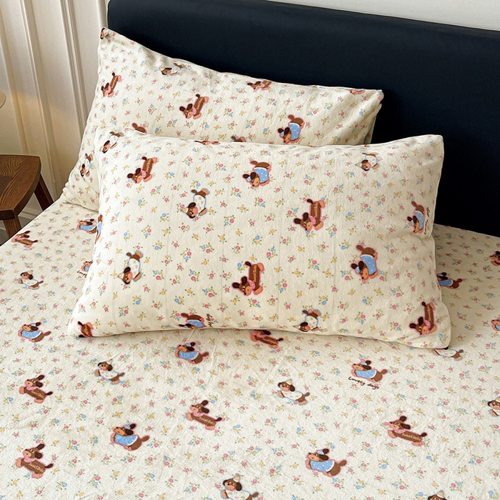 91家纺网 家纺一手货源 找家纺 朵朵家纺 2025新款加厚牛奶绒印花单床笠单品学生宿舍床垫保护套 床笠（床垫保护套可定制尺寸 ） 元气狗