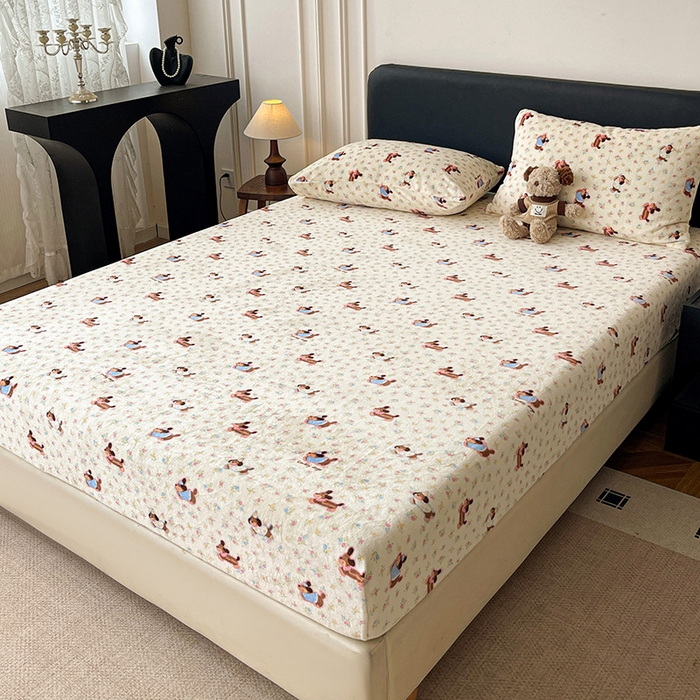 91家纺网 家纺一手货源 找家纺 朵朵家纺 2025新款加厚牛奶绒印花单床笠单品学生宿舍床垫保护套 床笠（床垫保护套可定制尺寸 ） 元气狗