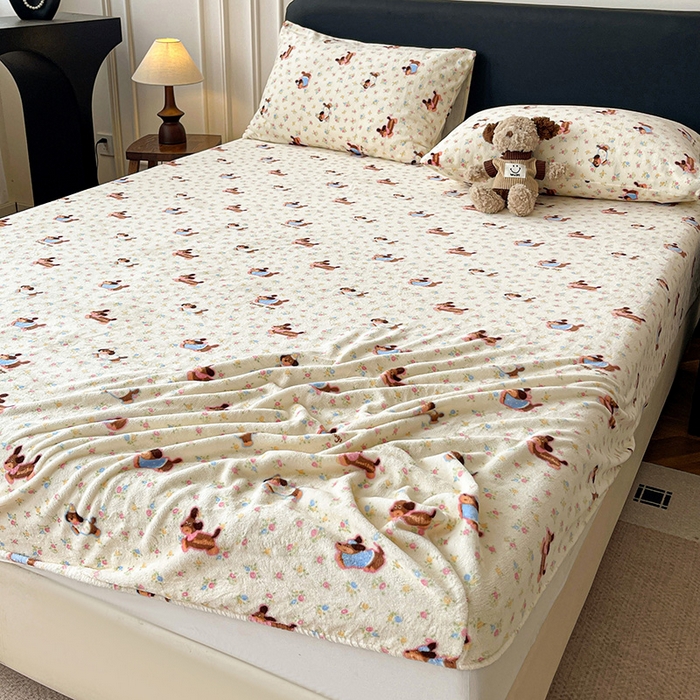 91家纺网 家纺一手货源 找家纺 朵朵家纺 2025新款加厚牛奶绒印花单床笠单品学生宿舍床垫保护套 床笠（床垫保护套可定制尺寸 ） 元气狗