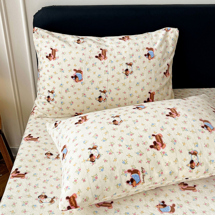 91家纺网 家纺一手货源 找家纺 朵朵家纺 2025新款加厚牛奶绒印花单床笠单品学生宿舍床垫保护套 床笠（床垫保护套可定制尺寸 ） 元气狗