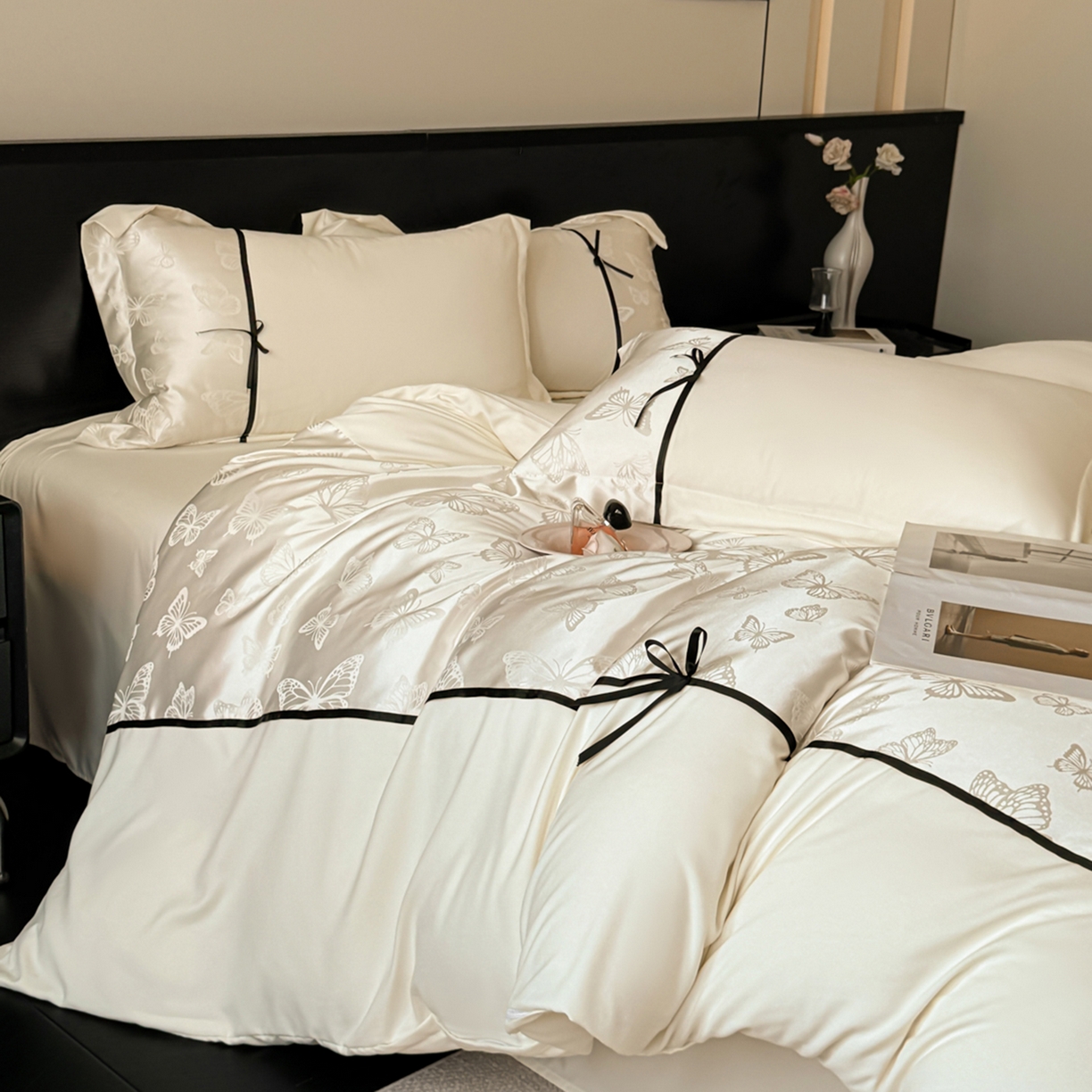 91家纺网 家纺一手货源 找家纺 千希家纺 2025新款斜纹亲肤棉提花四件套-洛莉系列（提供买家秀） 洛莉-米白