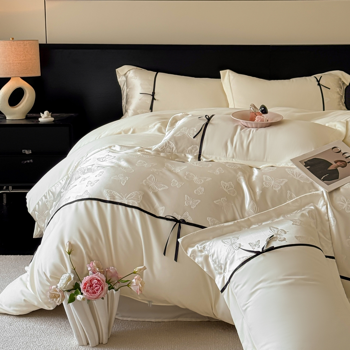 91家纺网 家纺一手货源 找家纺 千希家纺 2025新款斜纹亲肤棉提花四件套-洛莉系列（提供买家秀） 洛莉-米白