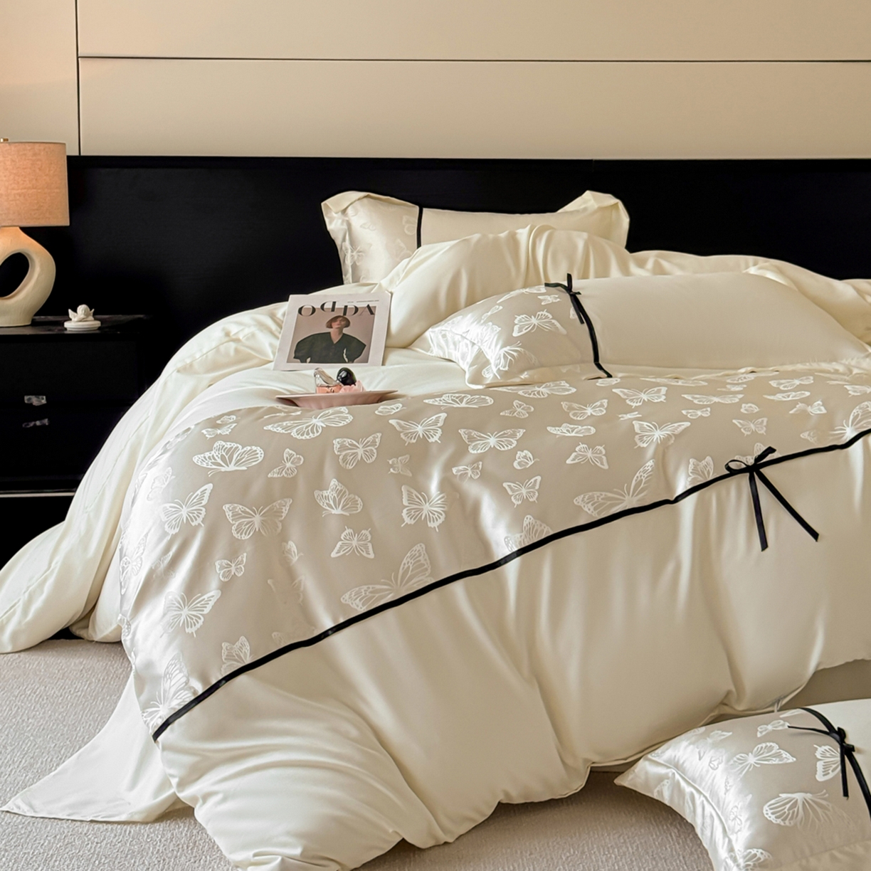 91家纺网 家纺一手货源 找家纺 千希家纺 2025新款斜纹亲肤棉提花四件套-洛莉系列（提供买家秀） 洛莉-米白