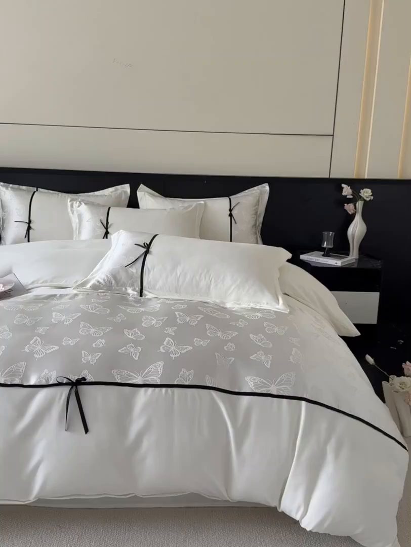 91家纺网 家纺一手货源 找家纺 千希家纺 2025新款斜纹亲肤棉提花四件套-洛莉系列（提供买家秀） 洛莉-米白