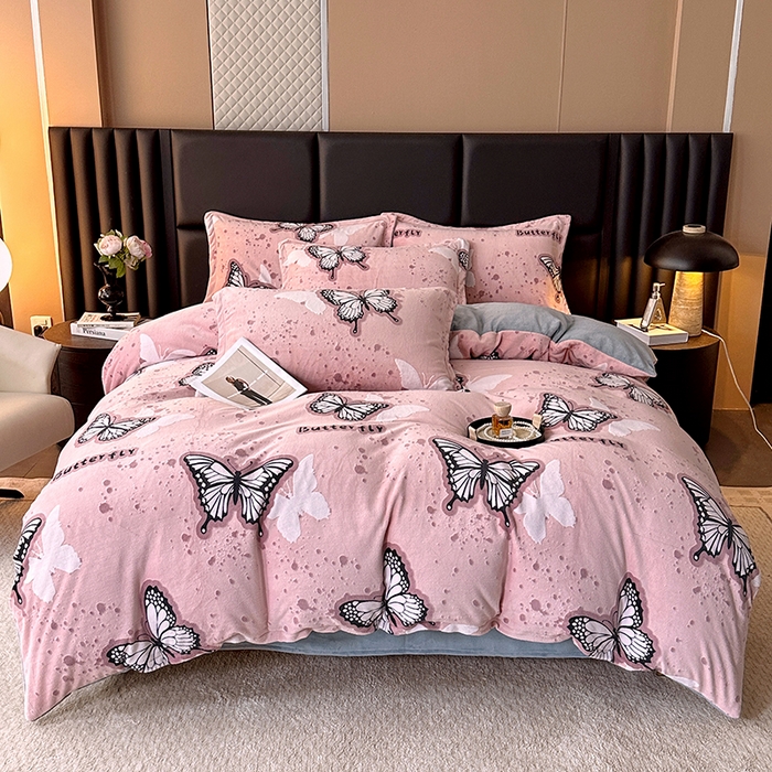 家贝爱 2025新款230克烂花雕花牛奶绒四件套 翩翩蝶影