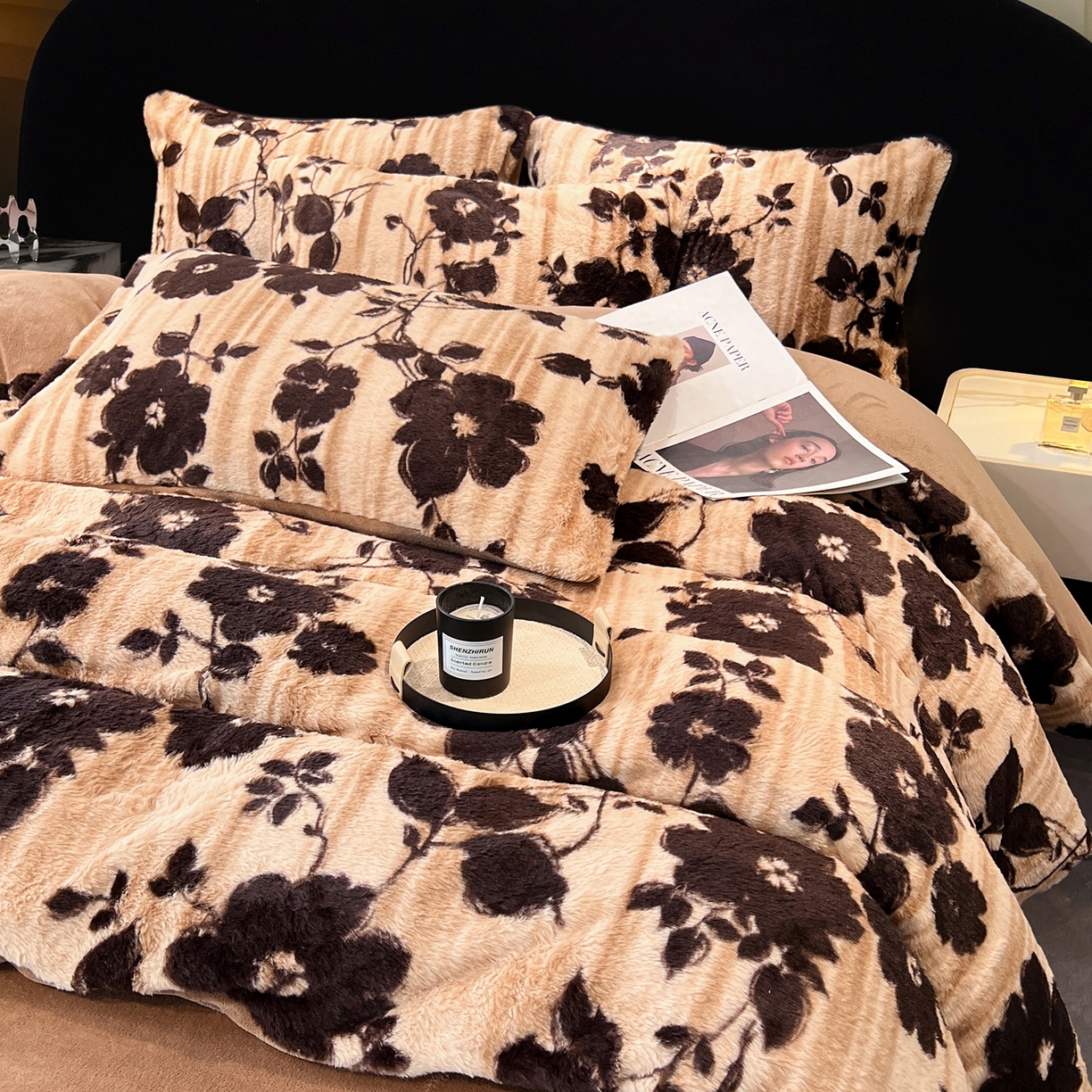 91家纺网 家纺一手货源 找家纺 悦织语 2025新款高克重加厚轻奢獭兔毛美拉德风四件套 兔毛-漫漫