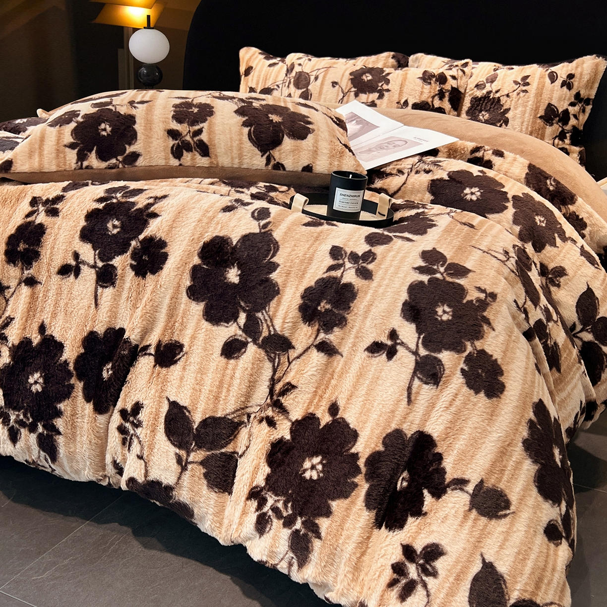 91家纺网 家纺一手货源 找家纺 悦织语 2025新款高克重加厚轻奢獭兔毛美拉德风四件套 兔毛-漫漫