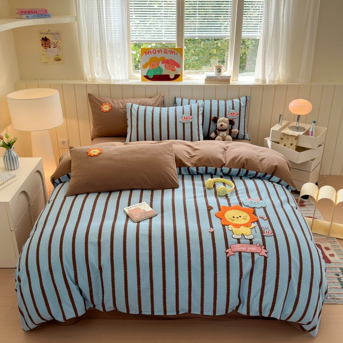 如意朵 2025新款全棉磨毛卡通毛巾绣四件套（专版花型）-场景二 明星狮子