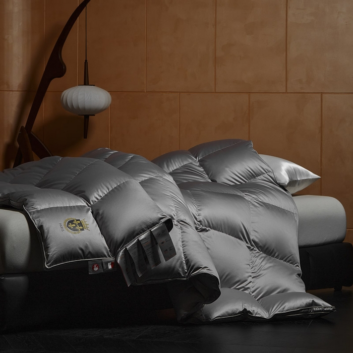 91家纺网 家纺一手货源 找家纺 暖羽屋羽绒馆  2025新款国标95白鹅绒被芯 莱赛尔高端羽绒被子 绒子含量95羽绒被 双人婚庆冬被春秋被卡尔佩斯   X卡尔佩斯  灰色