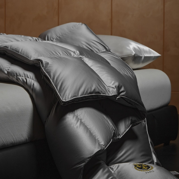 91家纺网 家纺一手货源 找家纺 暖羽屋羽绒馆  2025新款国标95白鹅绒被芯 莱赛尔高端羽绒被子 绒子含量95羽绒被 双人婚庆冬被春秋被卡尔佩斯   X卡尔佩斯  灰色