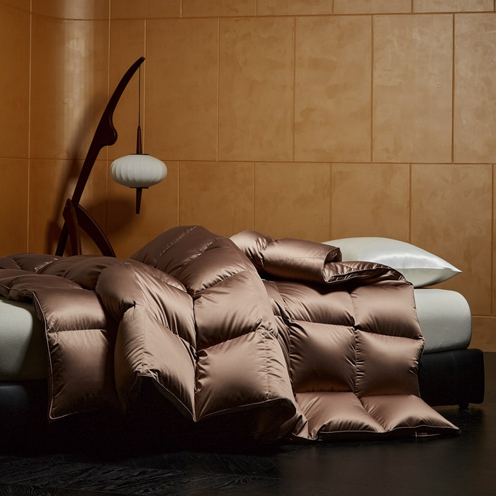 91家纺网 家纺一手货源 找家纺 暖羽屋羽绒馆  2025新款国标95白鹅绒被芯 莱赛尔高端羽绒被子 绒子含量95羽绒被 双人婚庆冬被春秋被卡尔佩斯   X卡尔佩斯  棕色