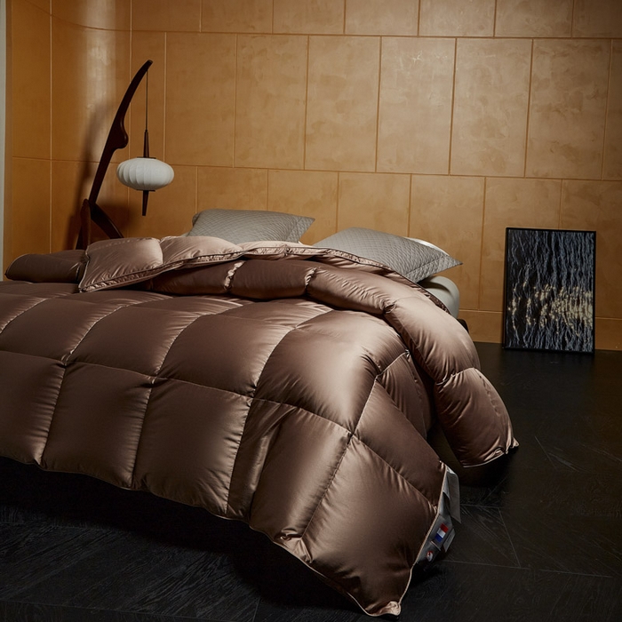 91家纺网 家纺一手货源 找家纺 暖羽屋羽绒馆  2025新款国标95白鹅绒被芯 莱赛尔高端羽绒被子 绒子含量95羽绒被 双人婚庆冬被春秋被卡尔佩斯   X卡尔佩斯  棕色
