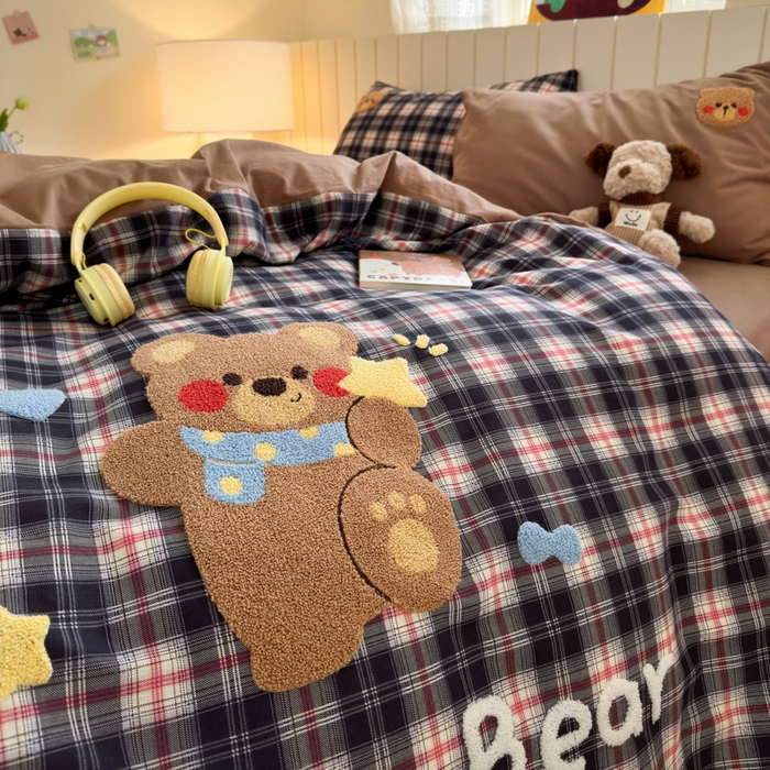 91家纺网 家纺一手货源 找家纺 如意朵 2025新款全棉磨毛卡通毛巾绣四件套（专版花型）-场景二 摘星熊