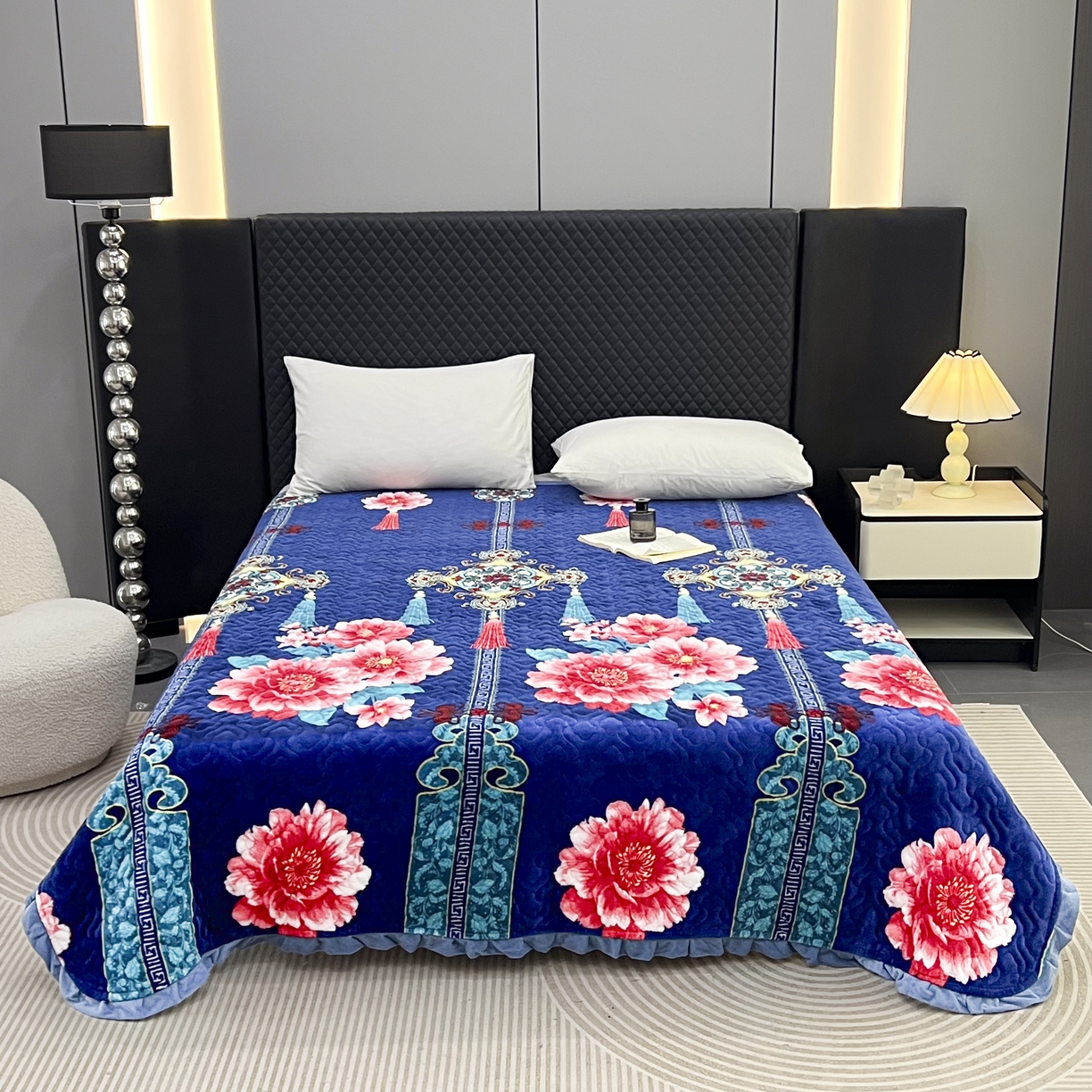 有品 2025年牛奶绒花边5D跑量款夹棉床盖 繁花