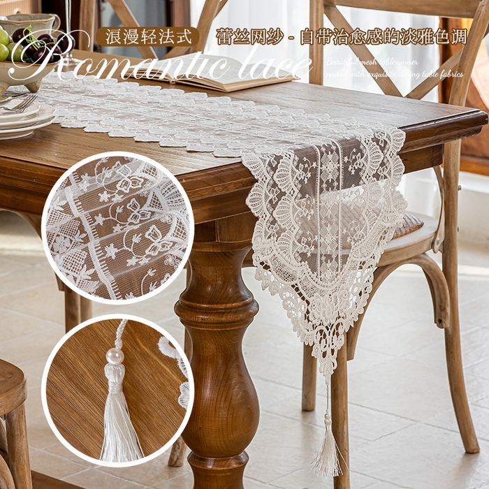 91家纺网 家纺一手货源 找家纺 南通大梧纺织 2025新款法式复古水晶之恋桌旗 水晶之恋 35*250cm