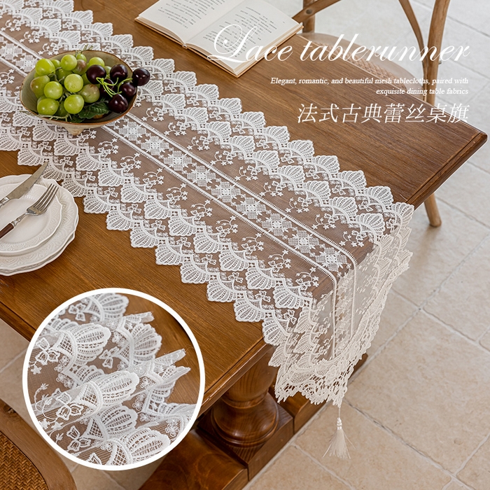 91家纺网 家纺一手货源 找家纺 南通大梧纺织 2025新款法式复古水晶之恋桌旗 水晶之恋 35*310cm