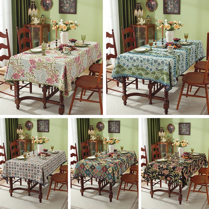 91家纺网 家纺一手货源 找家纺 南通大梧纺织 2025新款家居美学美式田园春江町桌布 蓝勾花 贝壳边 140*200cm