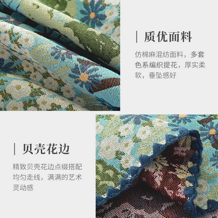 91家纺网 家纺一手货源 找家纺 南通大梧纺织 2025新款家居美学美式田园春江町桌布 春树 贝壳边 100*160cm