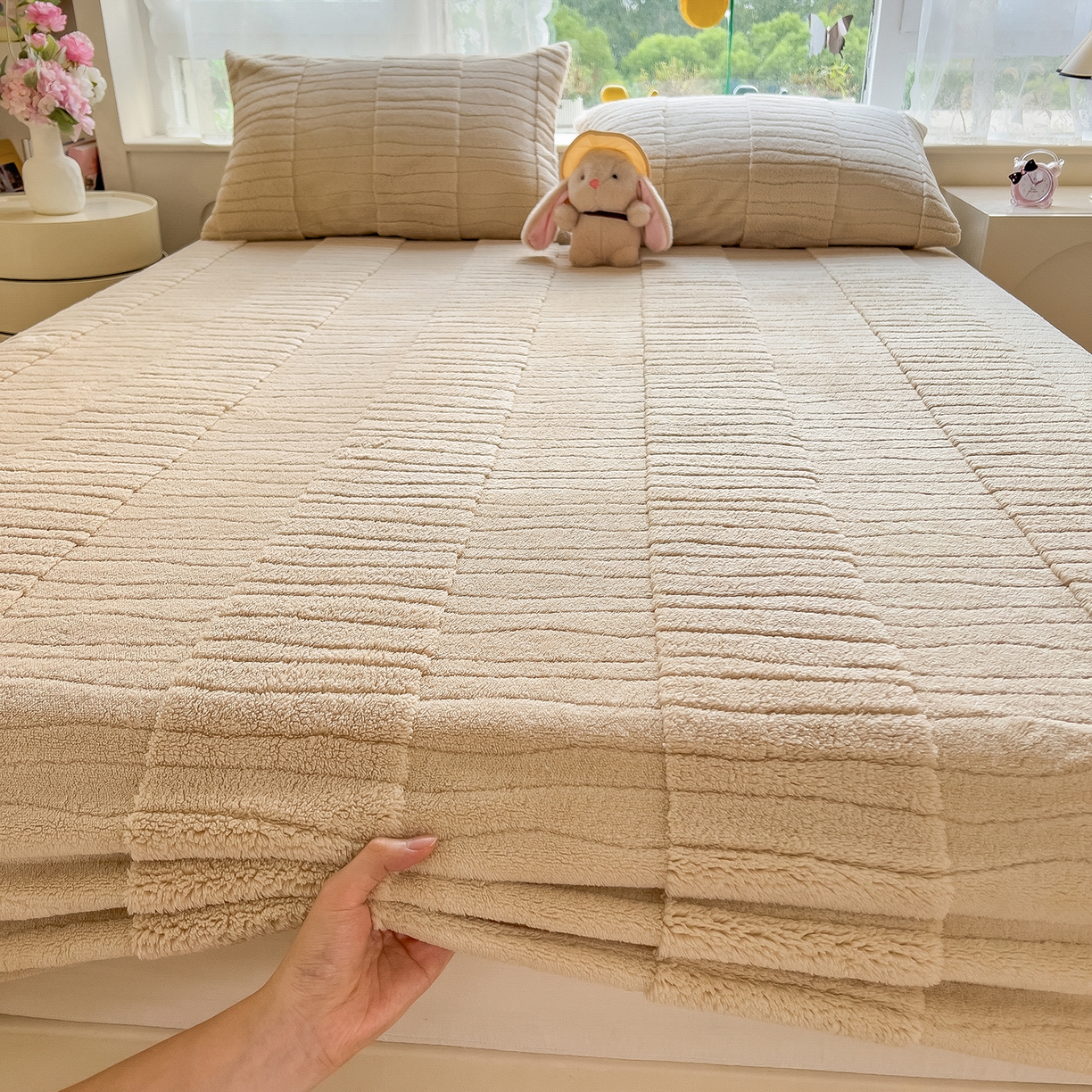 91家纺网 家纺一手货源 找家纺 （总）世纪绒品 2025新款A类水波纹提花牛奶绒床笠