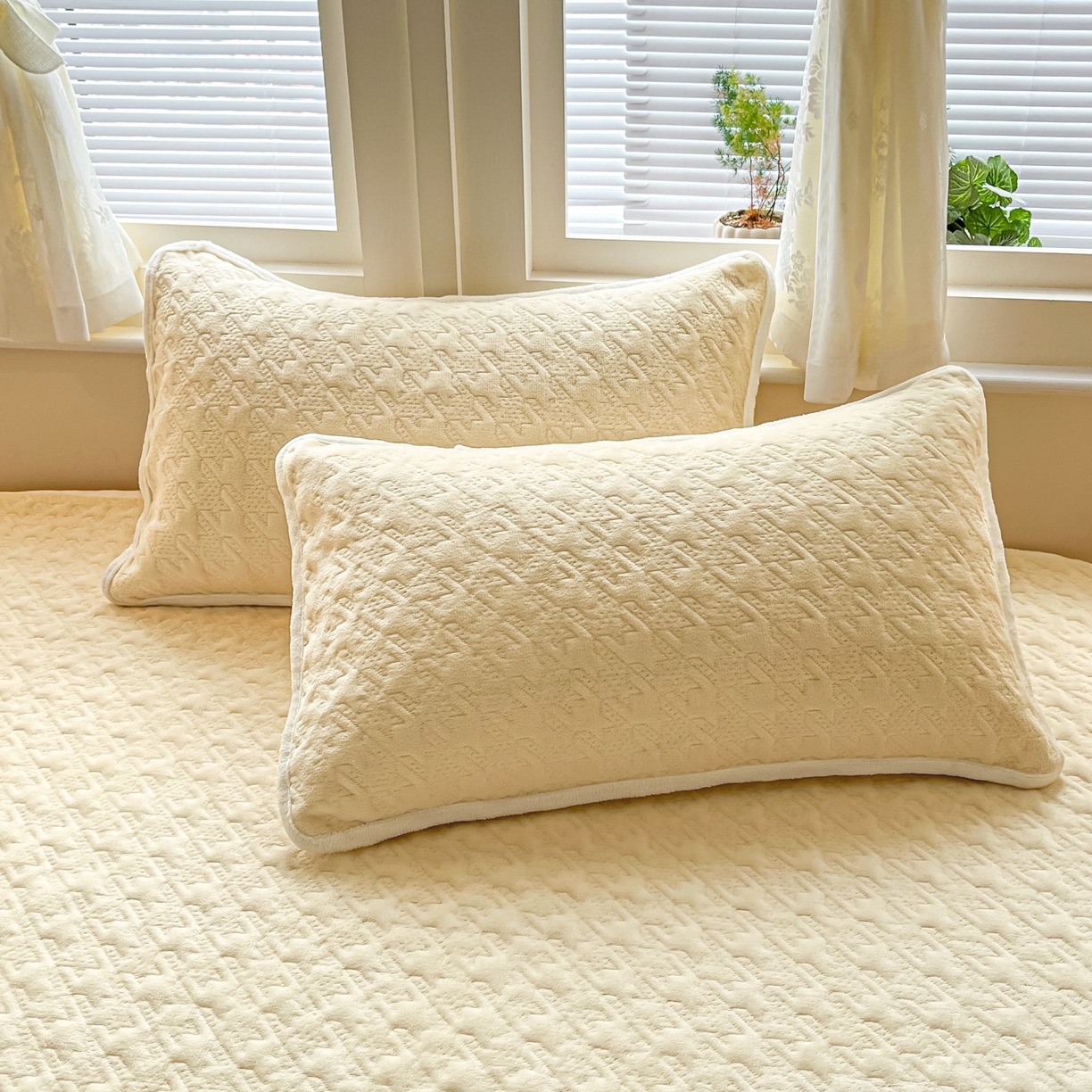 91家纺网 家纺一手货源 找家纺 （总）卡伦家纺 2025新款抗菌雕花牛奶绒千鸟格夹棉床垫系列