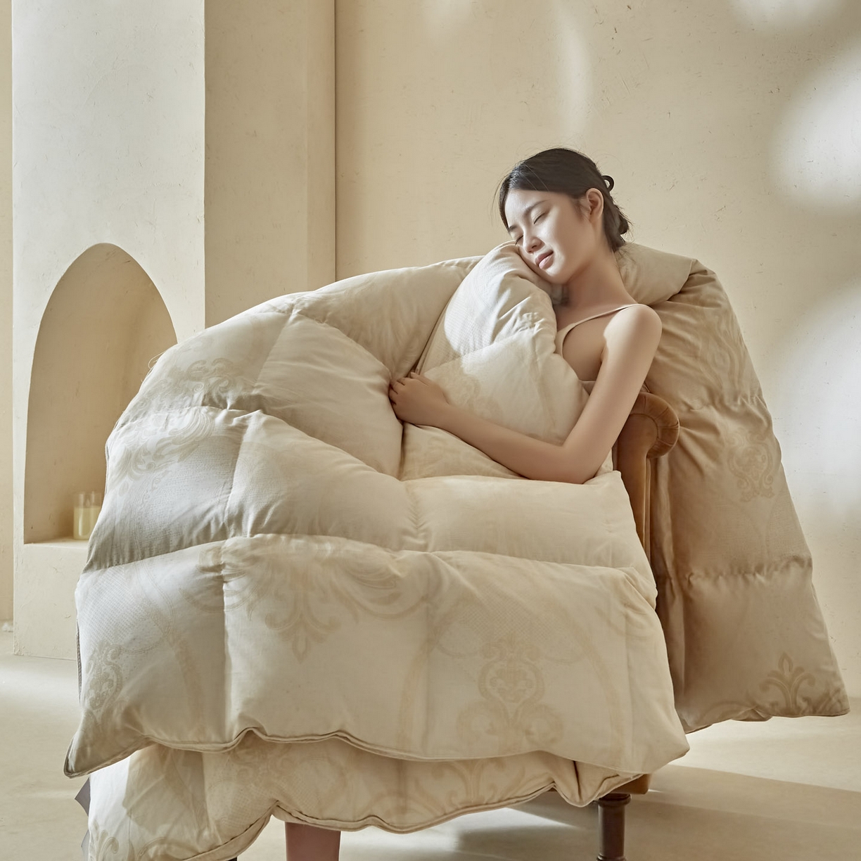 91家纺网 家纺一手货源 找家纺 （总）暖羽屋羽绒馆  2025新款绒子95白鸭绒被芯 A类彩棉 羽绒被子双人婚庆冬被2米床被子