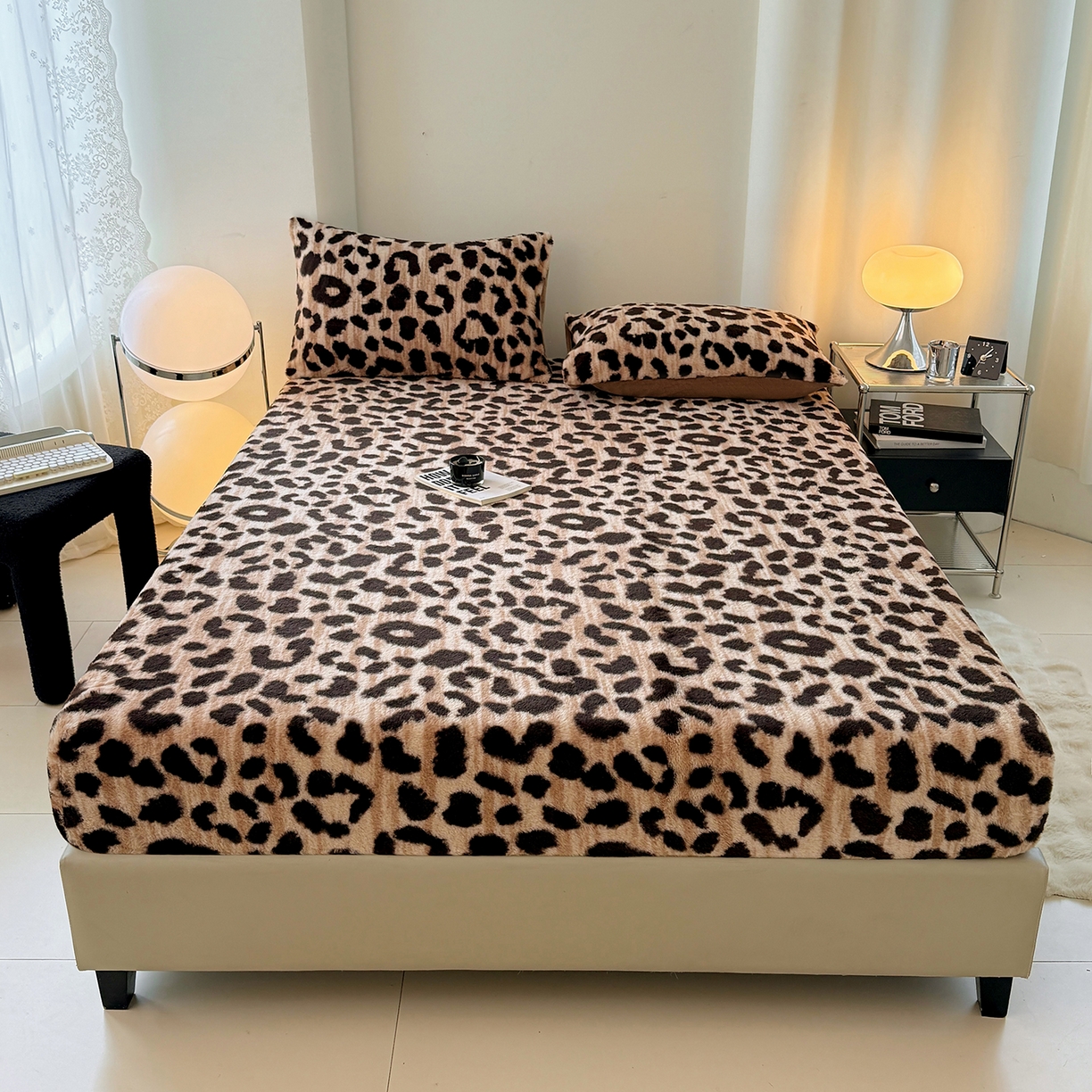 91家纺网 家纺一手货源 找家纺 悦织语 2025新款高克重加厚美拉德獭兔毛床笠床褥子床护垫 兔毛-豹纹