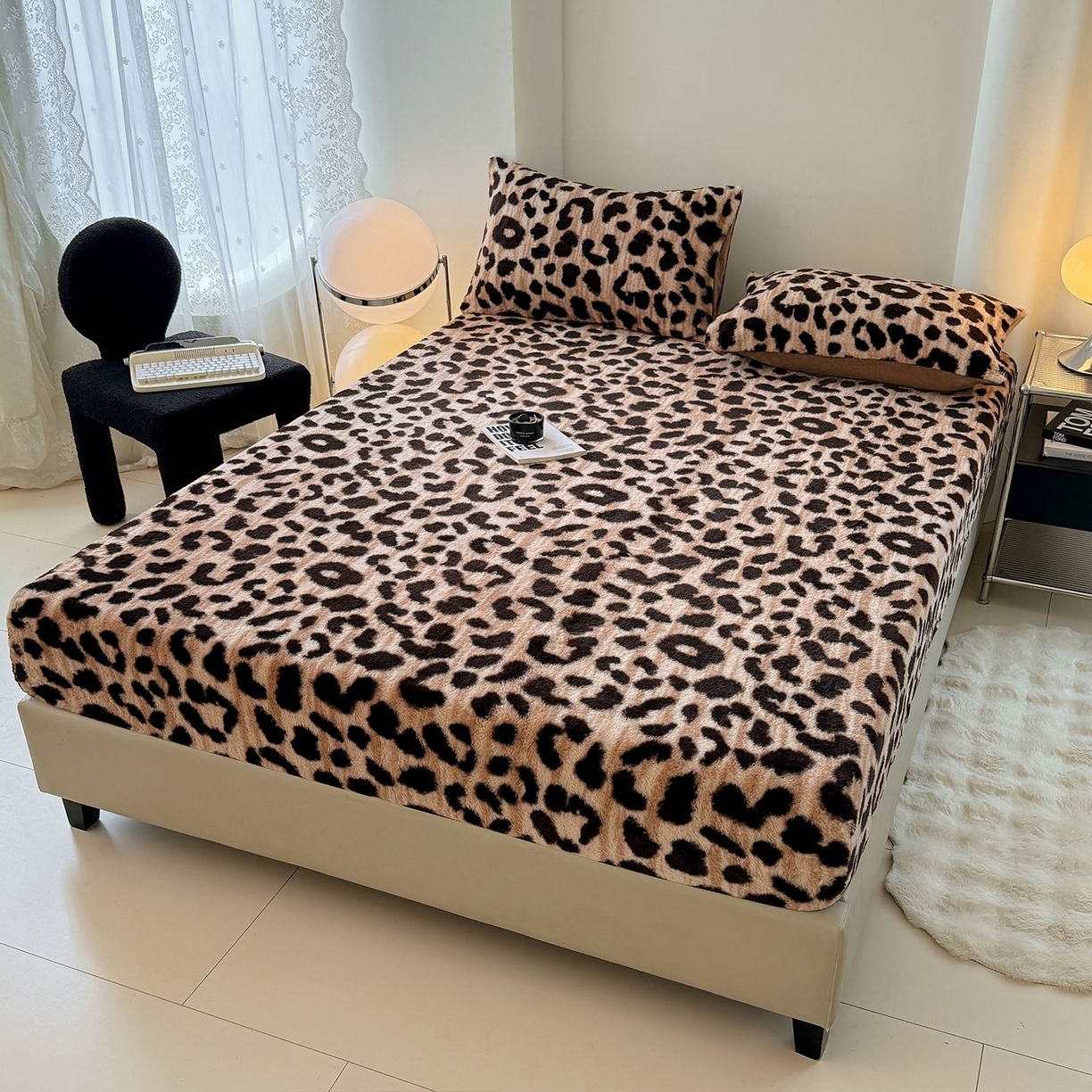 91家纺网 家纺一手货源 找家纺 悦织语 2025新款高克重加厚美拉德獭兔毛床笠床褥子床护垫 兔毛-豹纹