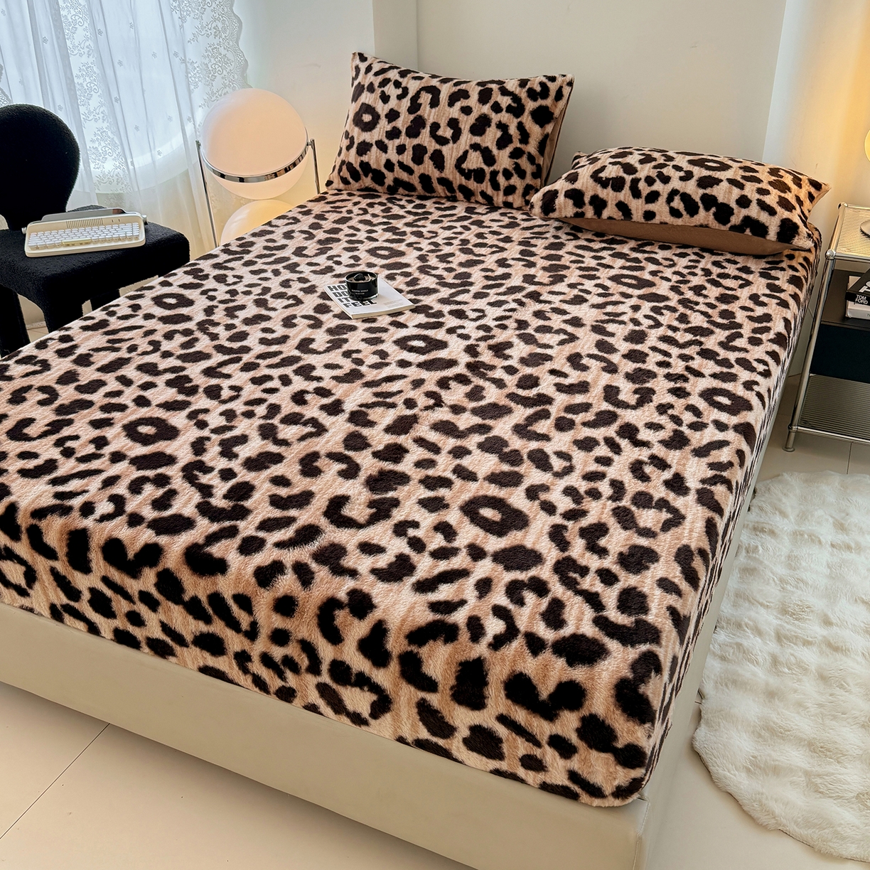 91家纺网 家纺一手货源 找家纺 悦织语 2025新款高克重加厚美拉德獭兔毛床笠床褥子床护垫 兔毛-豹纹