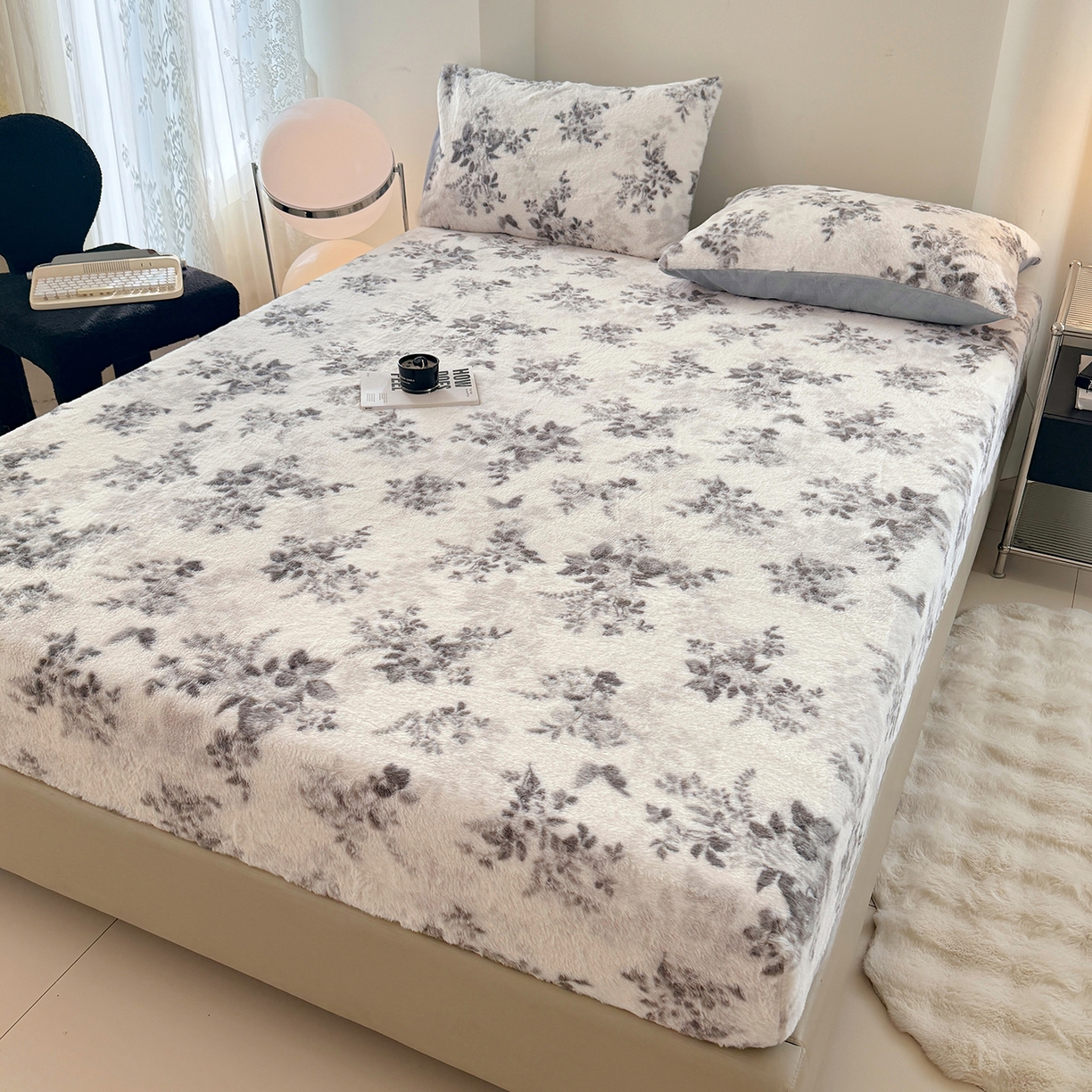 91家纺网 家纺一手货源 找家纺 悦织语 2025新款高克重加厚美拉德獭兔毛床笠床褥子床护垫 兔毛-繁花