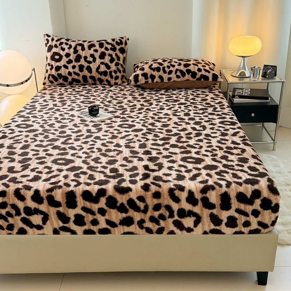 91家纺网 家纺一手货源 找家纺 悦织语 2025新款高克重加厚美拉德獭兔毛床笠床褥子床护垫 兔毛-豹纹