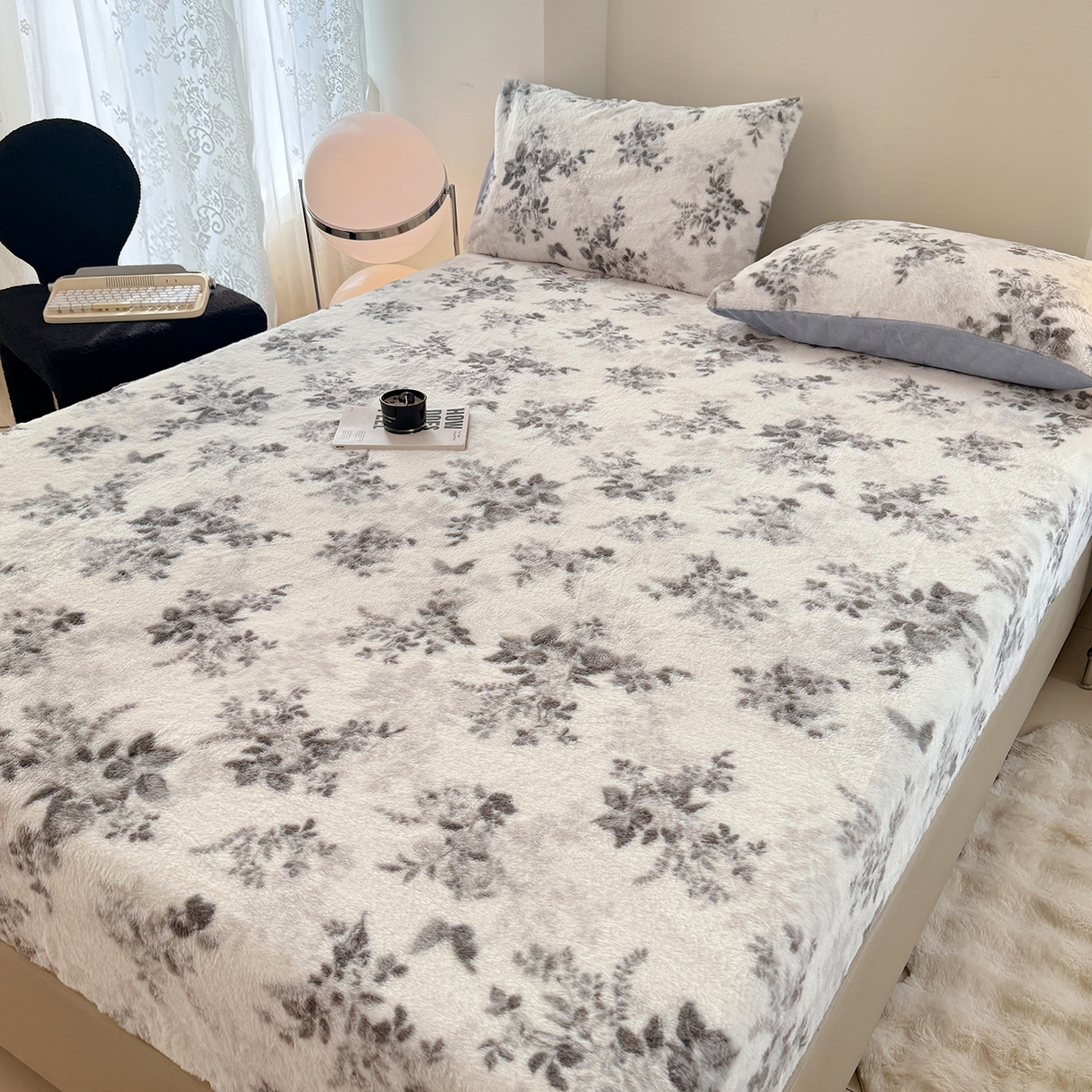 91家纺网 家纺一手货源 找家纺 悦织语 2025新款高克重加厚美拉德獭兔毛床笠床褥子床护垫 兔毛-繁花