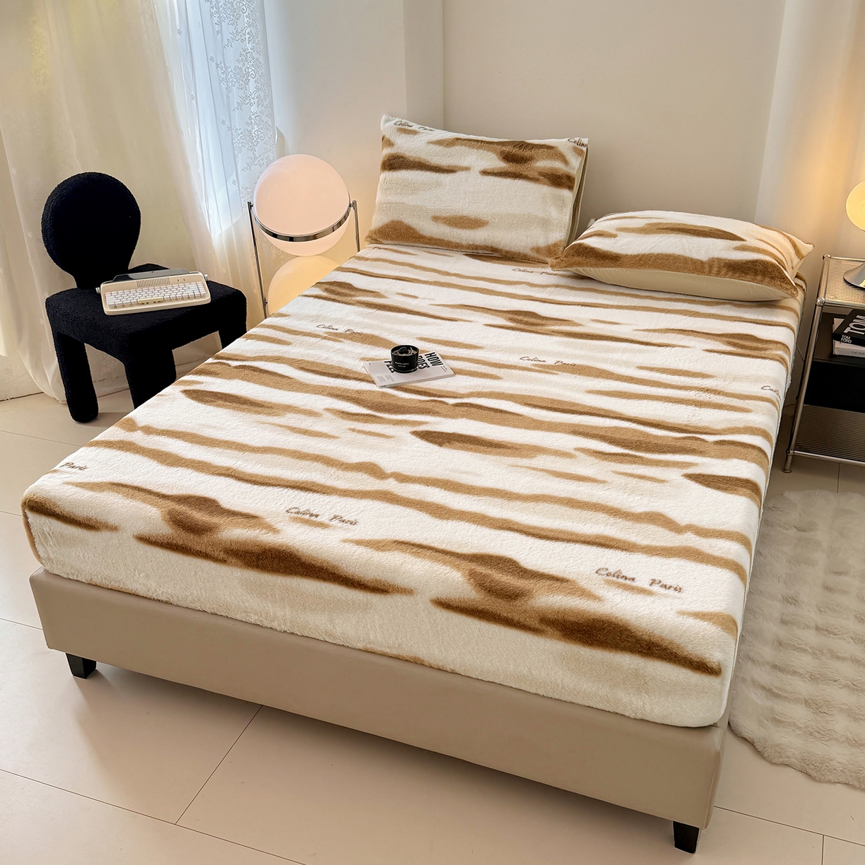 91家纺网 家纺一手货源 找家纺 悦织语 2025新款高克重加厚美拉德獭兔毛床笠床褥子床护垫 兔毛-拿铁纹