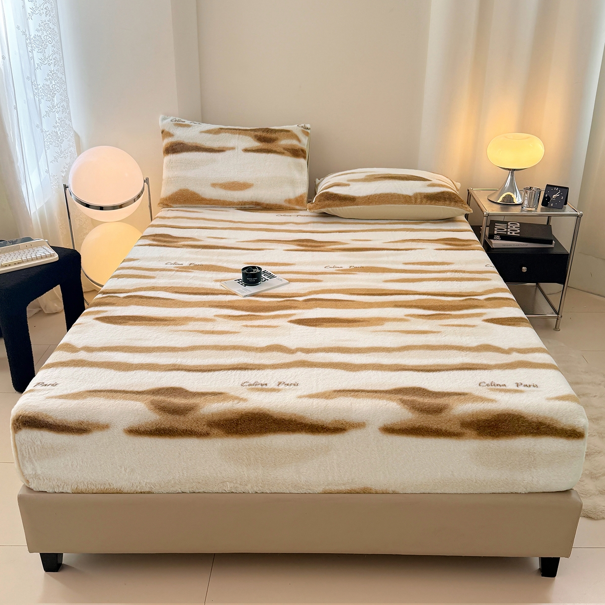 91家纺网 家纺一手货源 找家纺 悦织语 2025新款高克重加厚美拉德獭兔毛床笠床褥子床护垫 兔毛-拿铁纹