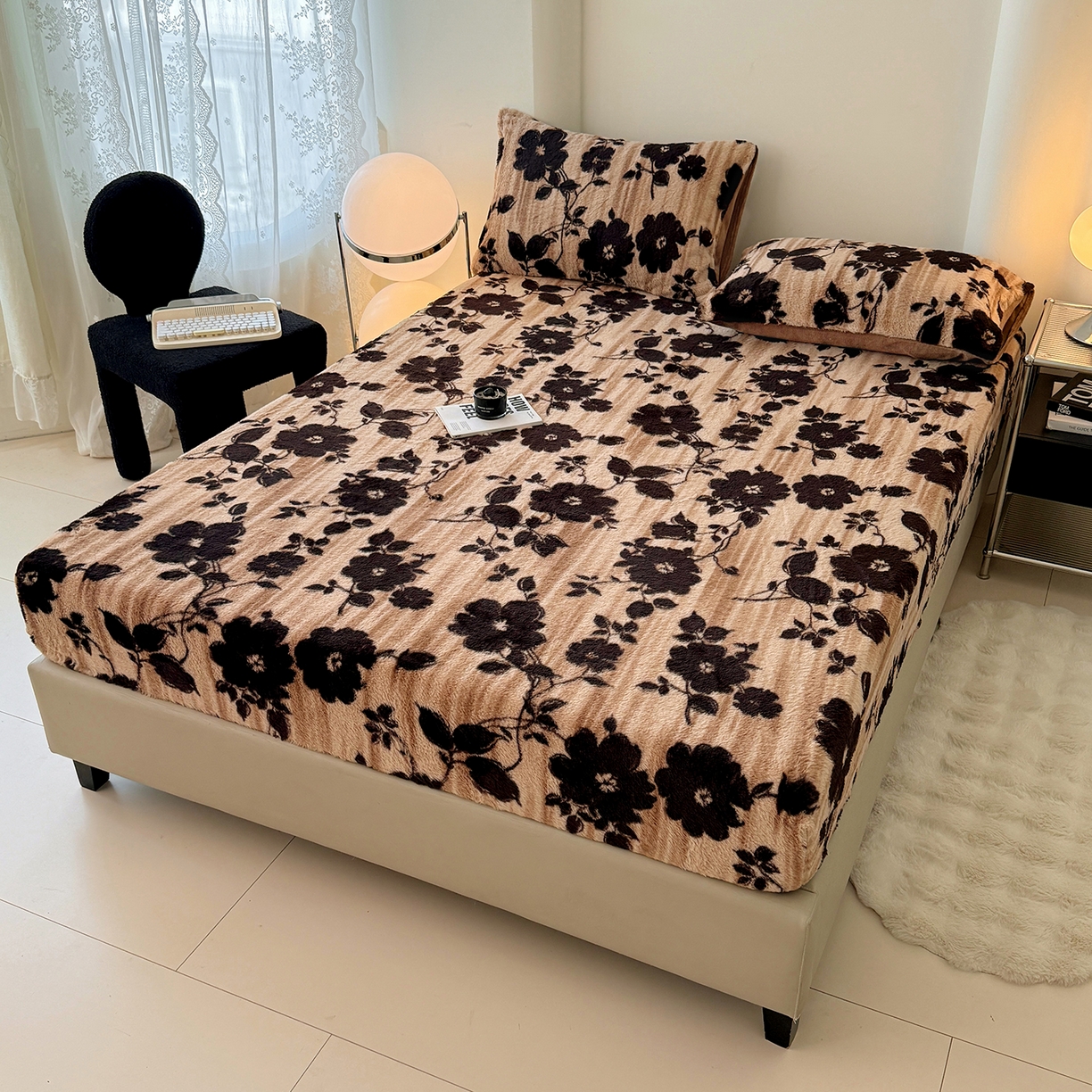 91家纺网 家纺一手货源 找家纺 悦织语 2025新款高克重加厚美拉德獭兔毛床笠床褥子床护垫 兔毛-漫漫