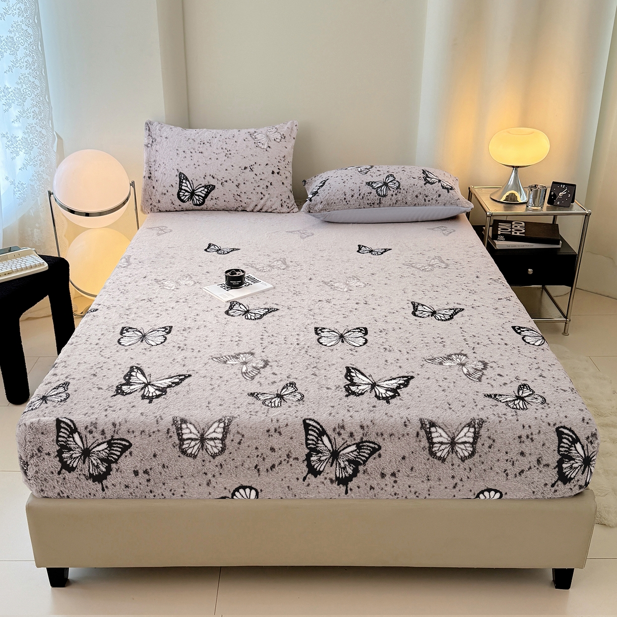 91家纺网 家纺一手货源 找家纺 悦织语 2025新款高克重加厚美拉德獭兔毛床笠床褥子床护垫 兔毛-蝶舞