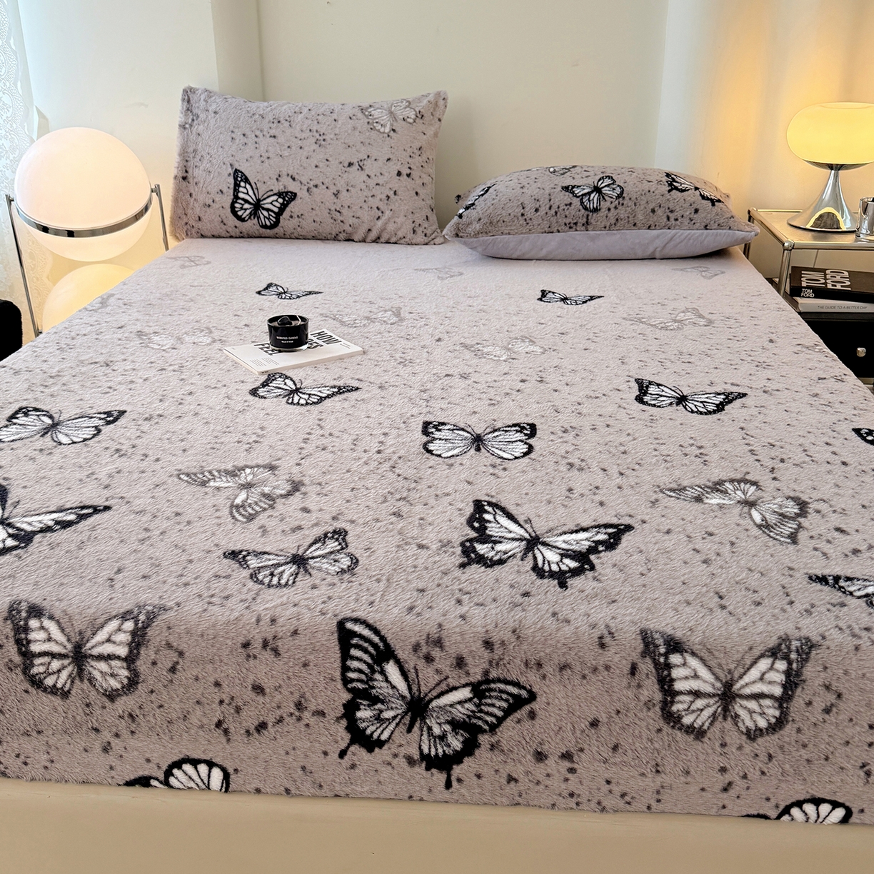 91家纺网 家纺一手货源 找家纺 悦织语 2025新款高克重加厚美拉德獭兔毛床笠床褥子床护垫 兔毛-蝶舞