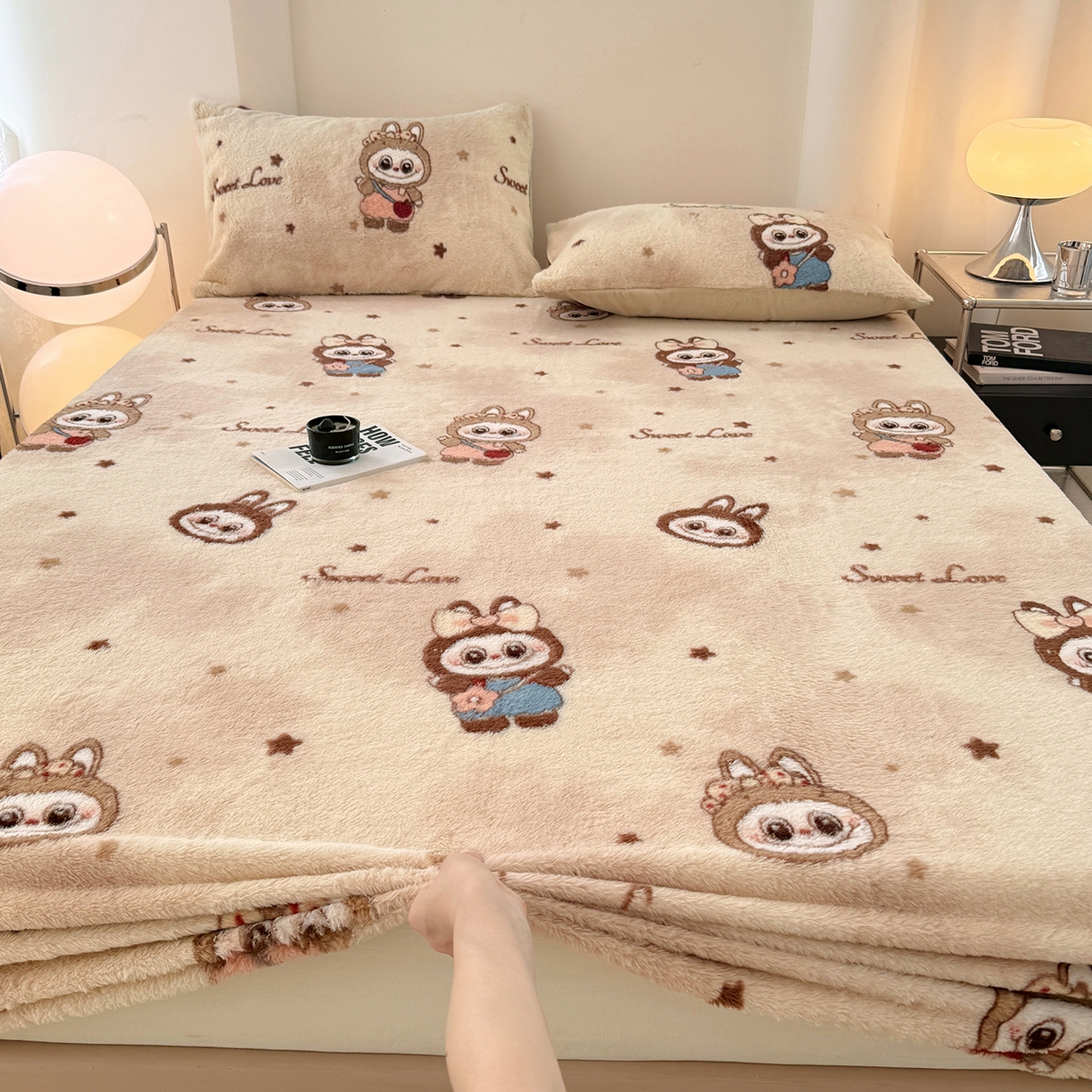 91家纺网 家纺一手货源 找家纺 悦织语 2025新款高克重加厚美拉德獭兔毛床笠床褥子床护垫 兔毛-拉布布