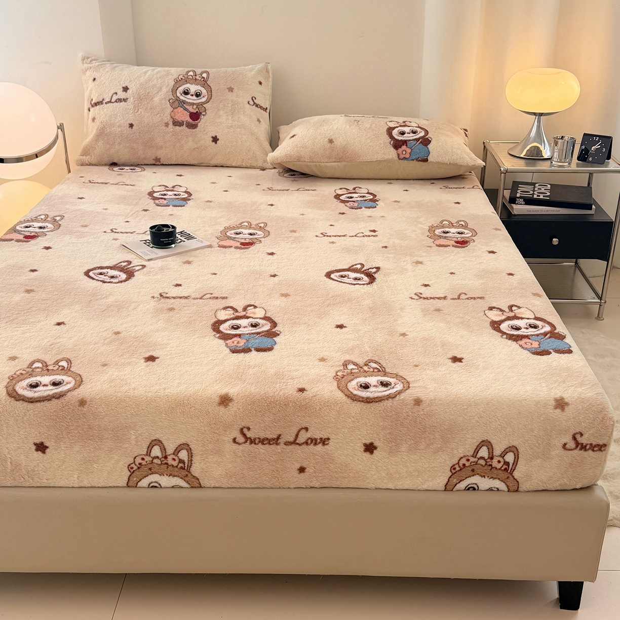 91家纺网 家纺一手货源 找家纺 悦织语 2025新款高克重加厚美拉德獭兔毛床笠床褥子床护垫 兔毛-拉布布