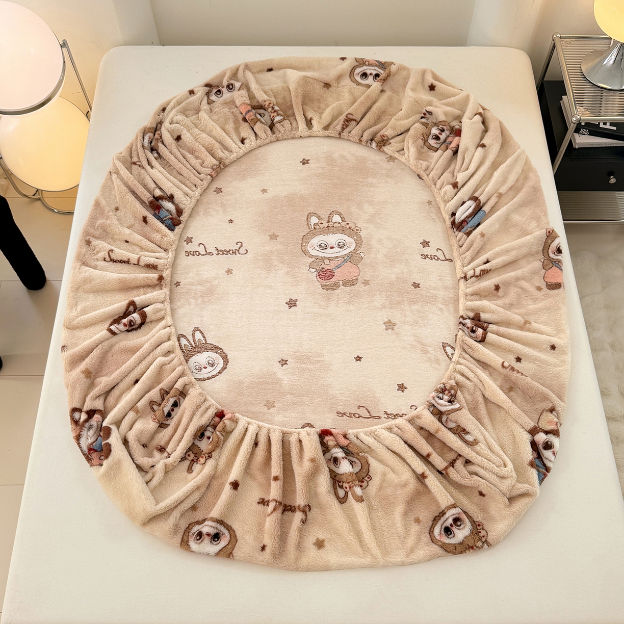 91家纺网 家纺一手货源 找家纺 悦织语 2025新款高克重加厚美拉德獭兔毛床笠床褥子床护垫 兔毛-拉布布