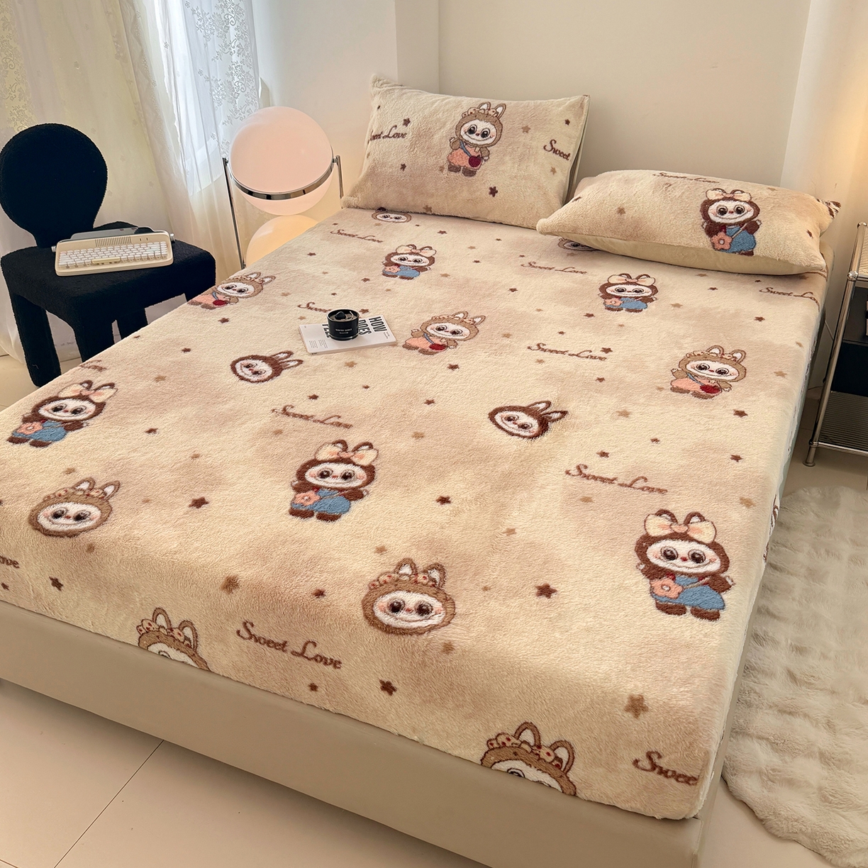 91家纺网 家纺一手货源 找家纺 悦织语 2025新款高克重加厚美拉德獭兔毛床笠床褥子床护垫 兔毛-拉布布