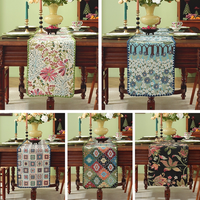 91家纺网 家纺一手货源 找家纺 （总）南通大梧纺织 2025新款家居美学美式田园春江町桌旗