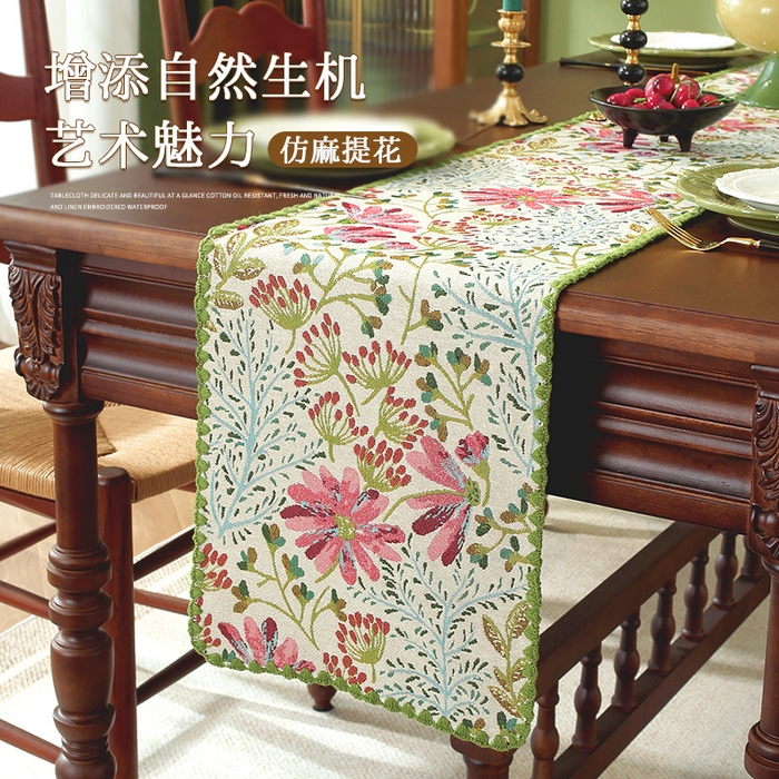 91家纺网 家纺一手货源 找家纺 （总）南通大梧纺织 2025新款家居美学美式田园春江町桌旗