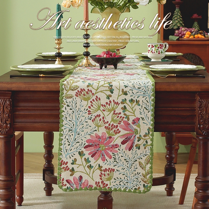 91家纺网 家纺一手货源 找家纺 （总）南通大梧纺织 2025新款家居美学美式田园春江町桌旗