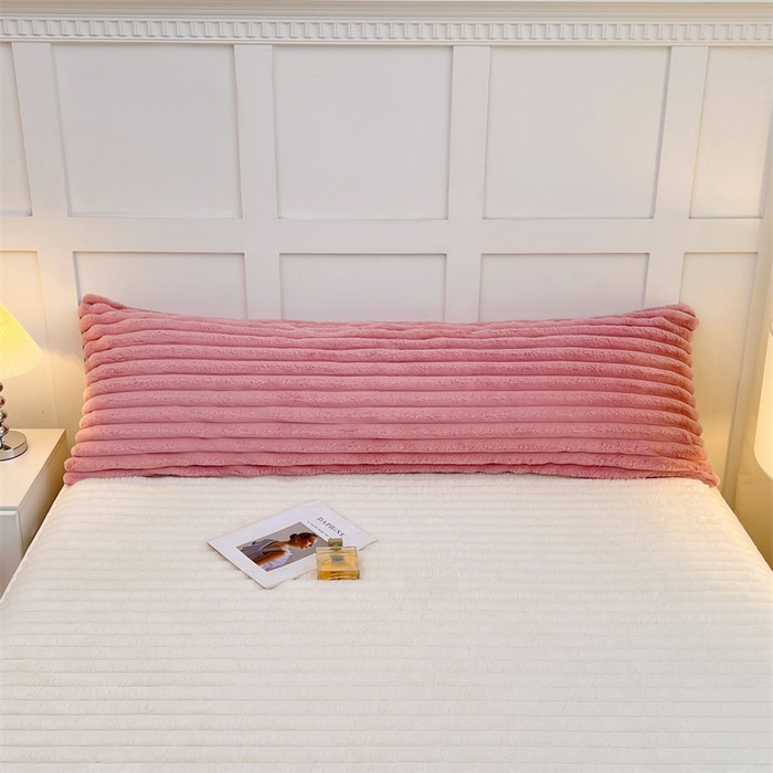 91家纺网 家纺一手货源 找家纺 梦舒羽 2025新款兔毛绒双人枕套牛奶绒加长法兰绒枕芯套法莱绒枕头套-抽条 兔毛绒抽条-云梦粉