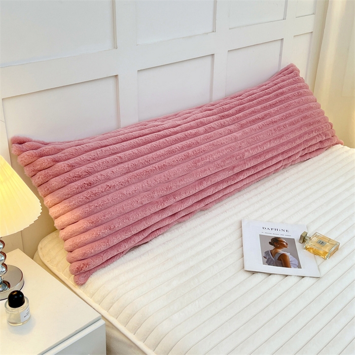 91家纺网 家纺一手货源 找家纺 梦舒羽 2025新款兔毛绒双人枕套牛奶绒加长法兰绒枕芯套法莱绒枕头套-抽条 兔毛绒抽条-云梦粉