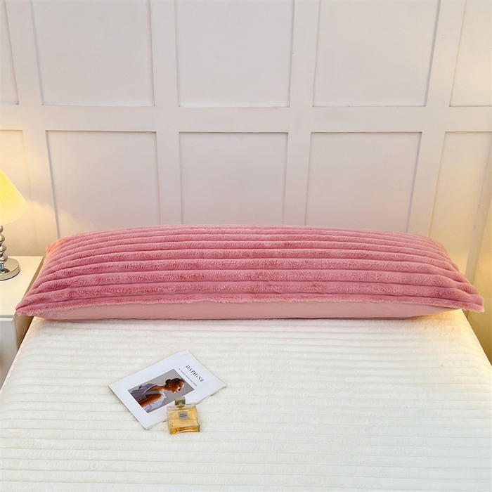 91家纺网 家纺一手货源 找家纺 梦舒羽 2025新款兔毛绒双人枕套牛奶绒加长法兰绒枕芯套法莱绒枕头套-抽条 兔毛绒抽条-云梦粉