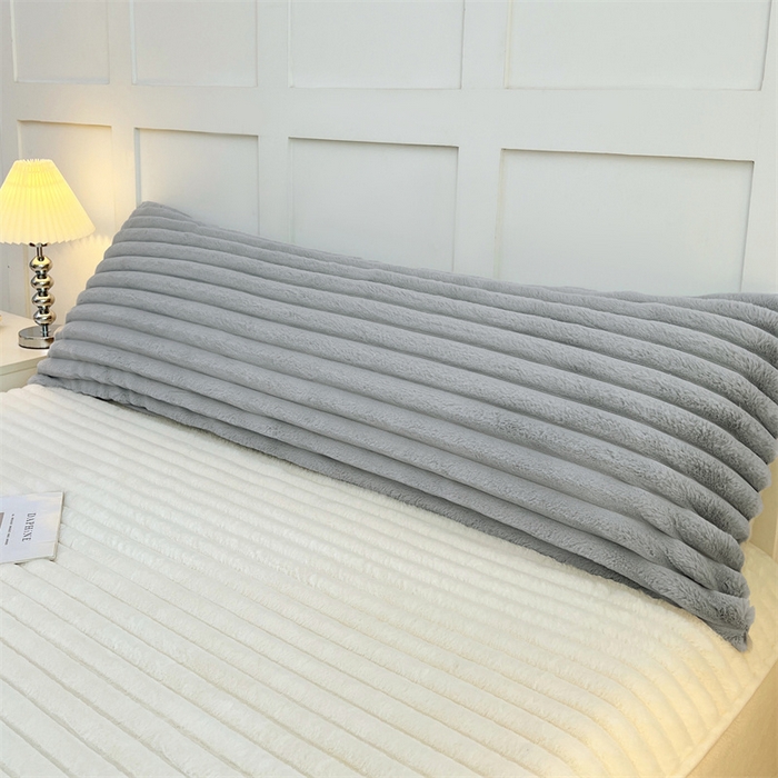 91家纺网 家纺一手货源 找家纺 梦舒羽 2025新款兔毛绒双人枕套牛奶绒加长法兰绒枕芯套法莱绒枕头套-抽条 兔毛绒抽条-烟雨灰