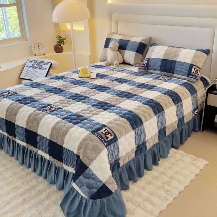 91家纺网 家纺一手货源 找家纺 （总）情煊家纺 2025新款简约加厚A类牛奶绒夹棉印花床盖