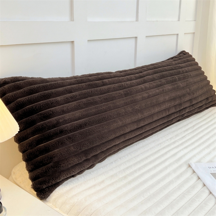 梦舒羽 2025新款兔毛绒双人枕套牛奶绒加长法兰绒枕芯套法莱绒枕头套-抽条 兔毛绒抽条-咖啡色