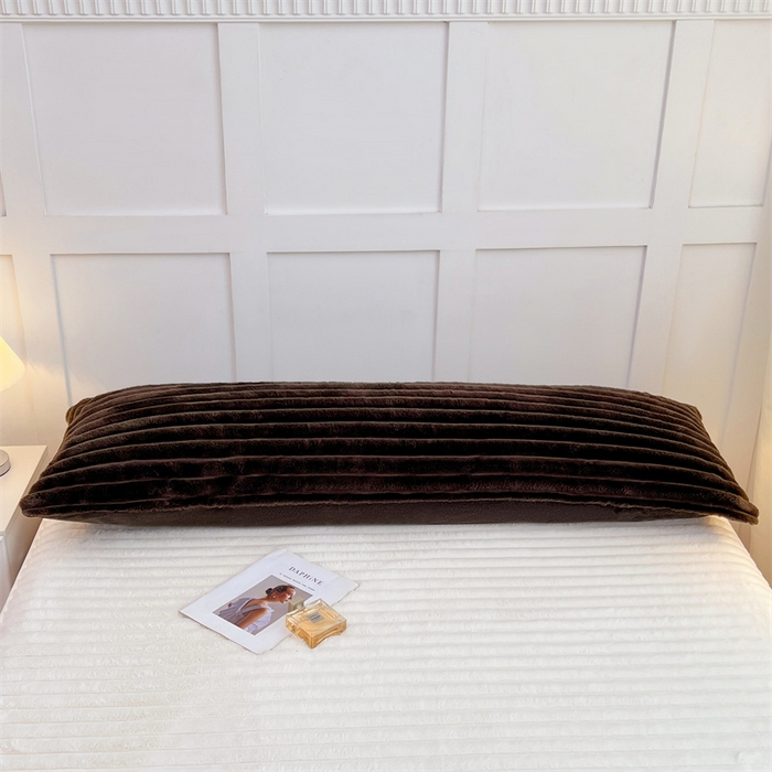 91家纺网 家纺一手货源 找家纺 梦舒羽 2025新款兔毛绒双人枕套牛奶绒加长法兰绒枕芯套法莱绒枕头套-抽条 兔毛绒抽条-咖啡色